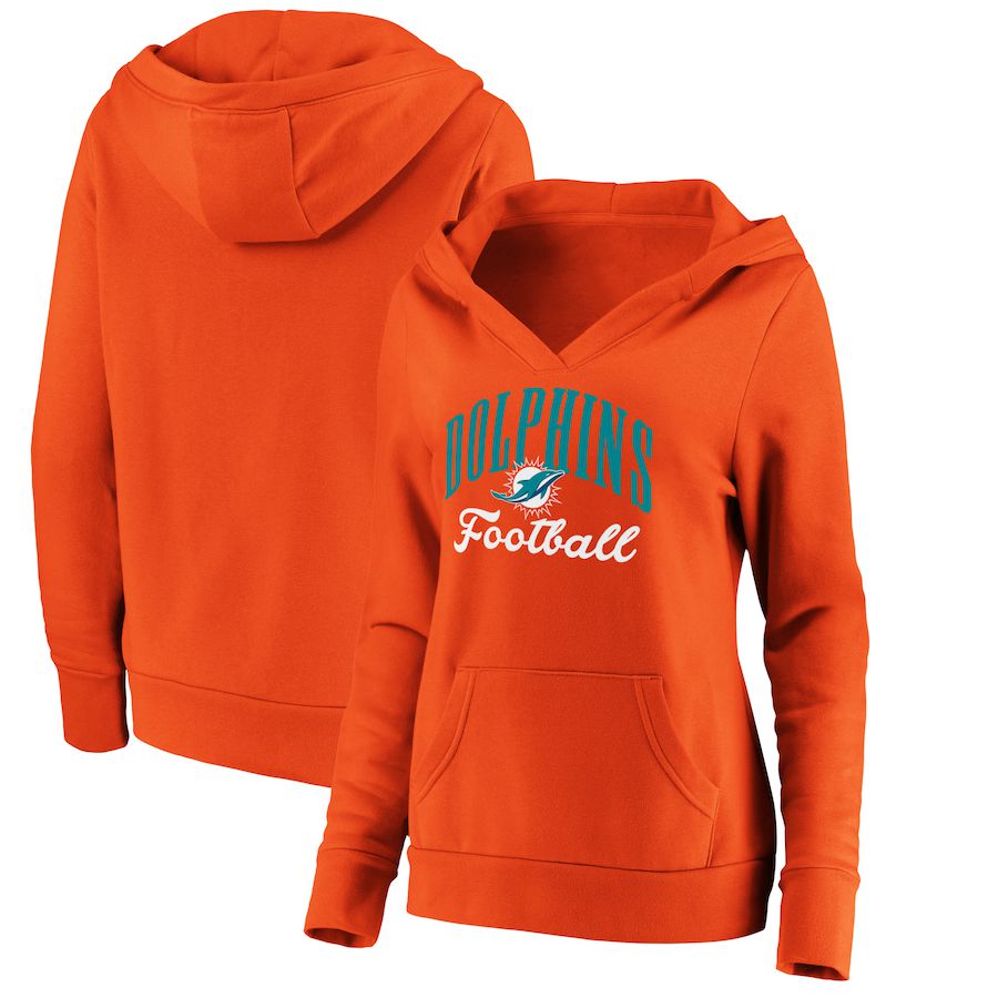 Women Miami Dolphins Fanatics Branded Orange Victory Script V-Neck Pullover Hoodie->women nfl jersey->Women Jersey